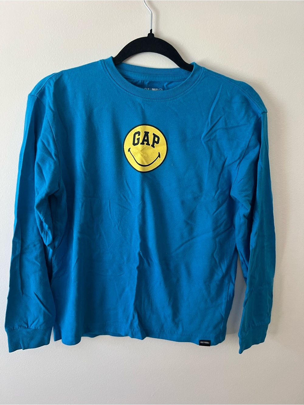 GAP Teal-Blue Long Sleeve Tee with Yellow Smile Logo